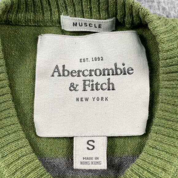 Abercrombie & Fitch Sweater Mens Small Green Grey Muscle Pullover - Picture 6 of 7